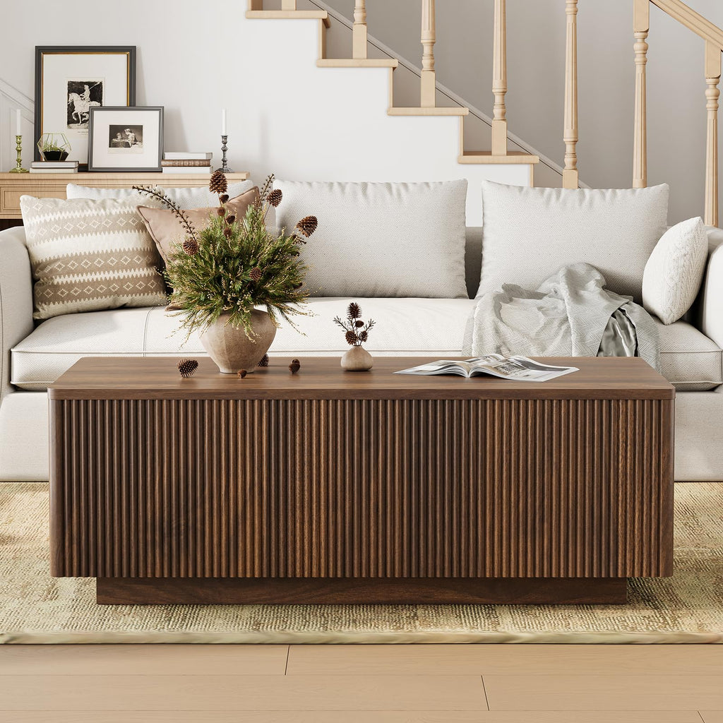41.7'' Fluted Lift Top Large Hidden Storage, Walnut