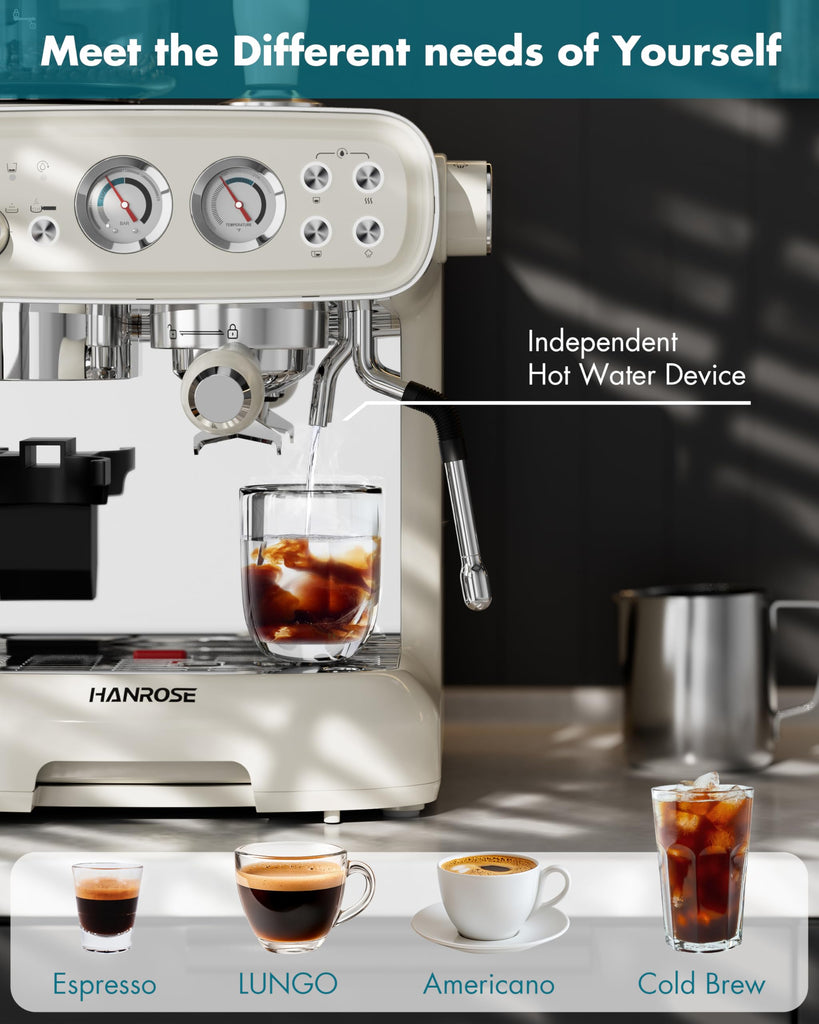 Espresso Machine with Grinder and Milk Frother, 20 Bar ULKA Pump