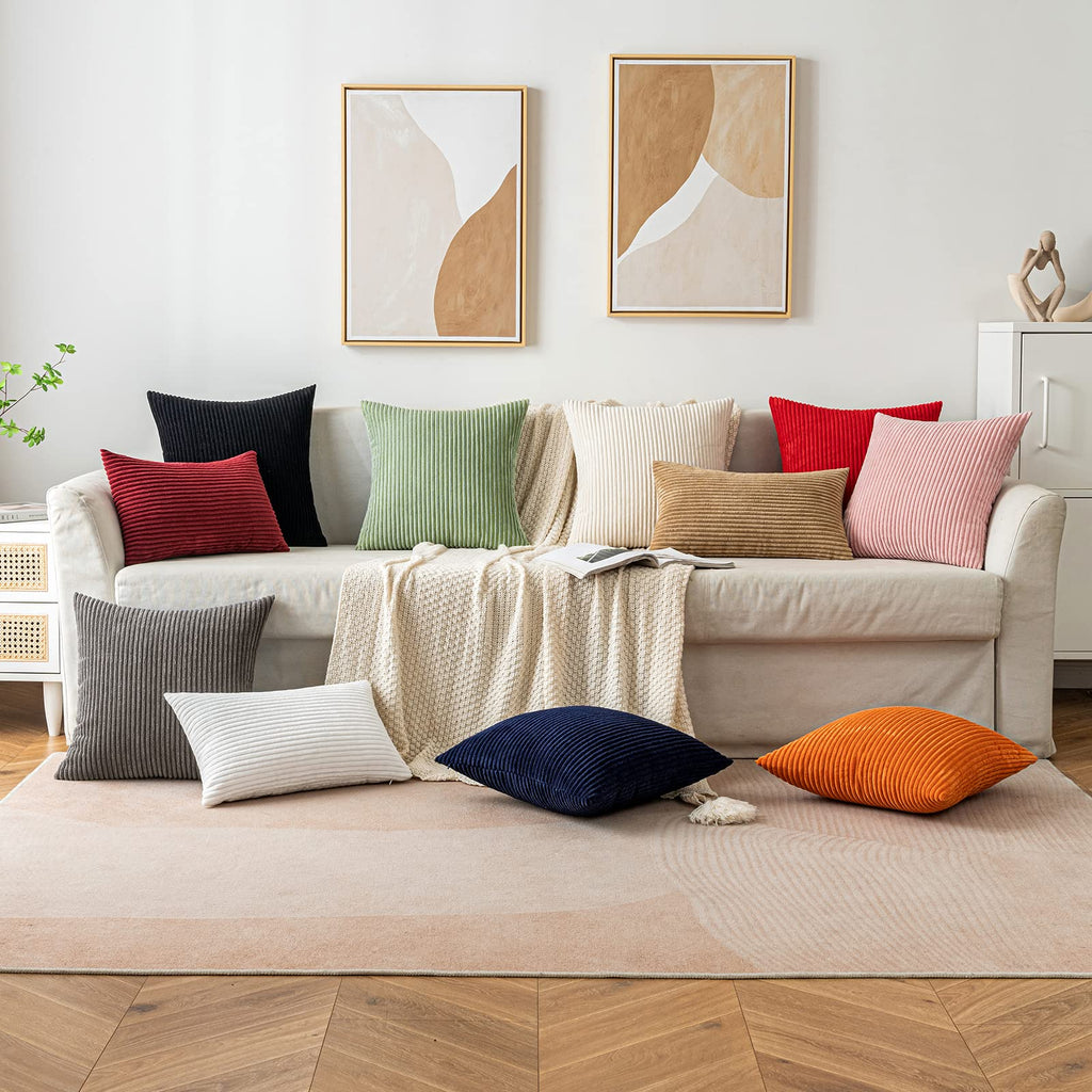 Throw Pillow Covers Corduroy Decorative Soft Striped Square Cushion Covers Spring Pillowcases for Couch Sofa Bedroom