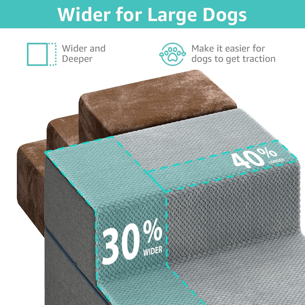 Large Dog Stairs for High Beds - Extra Wide Pet Steps for Large Dogs to Get on Tall Bed 3 Deep Step Cat Ramp for Couch