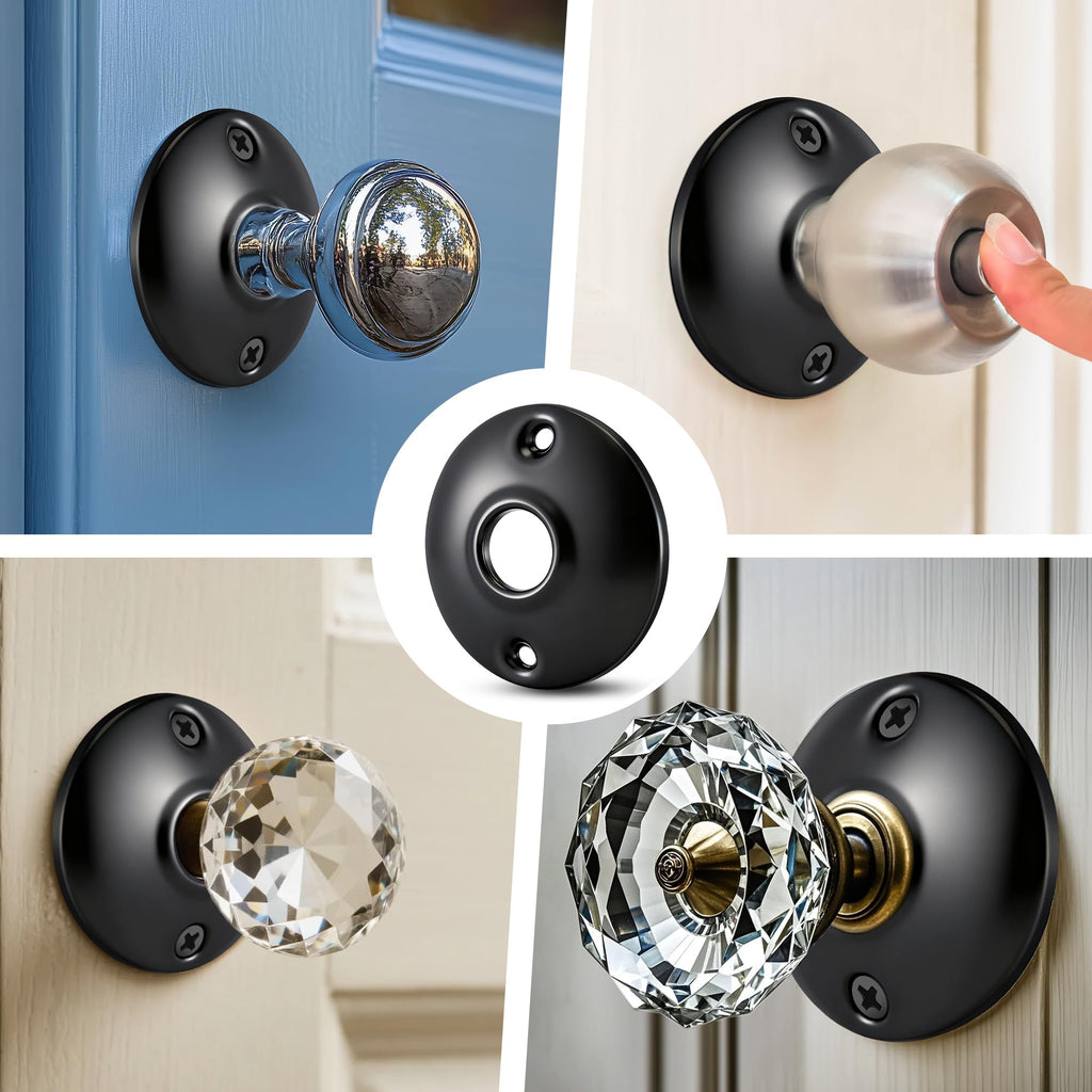 12 Pack Vintage Door Knobs Round Rosettes, Old Style Door Knob(Matte Black)