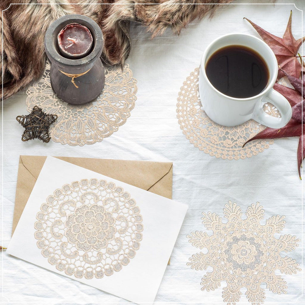 18 Pcs 8 Inch Lace Doilies for Tables, Beige Crochet Lace Placemat