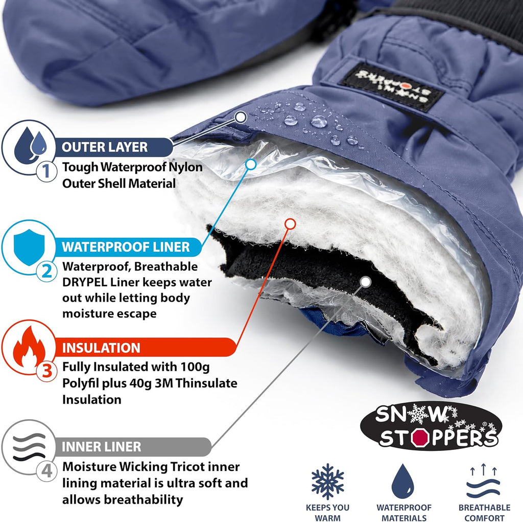Kids Waterproof Long Cuff Winter Mittens