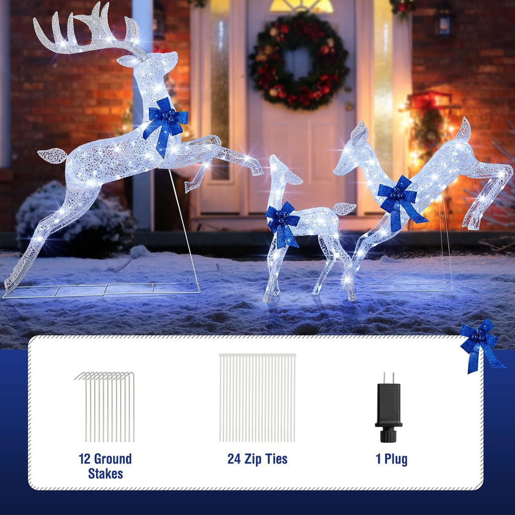 3 Pieces Lighted Christmas Reindeer, Holiday Reindeer Family Set