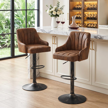 Bar Stools Set of 2, Adjustable Bar Stools Counter Height Barstools with Back and Arm, Swivel Bar Chair Stools