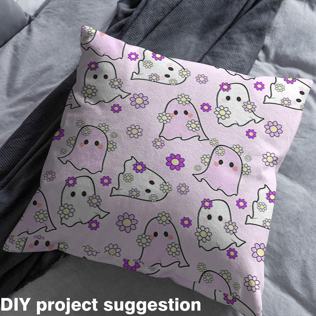 Happy Halloween Fabric by The Yard Kawaii Ghost Printed Upholstery Fabric for Chairs Purple Ghost Floral Waterproof