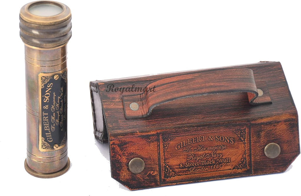 Handicrafts Handmade Brass Kaleidoscope with Leather Box - Vintage Look - Antique Finish - Kaleidoscope for Kids