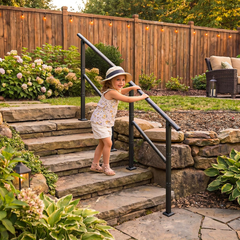 Hand Rails for Outdoor Steps, 2 to 3 Steps Stainless Railing for Stairs, for Seniors & Kids, Outdoor Stair Railing for