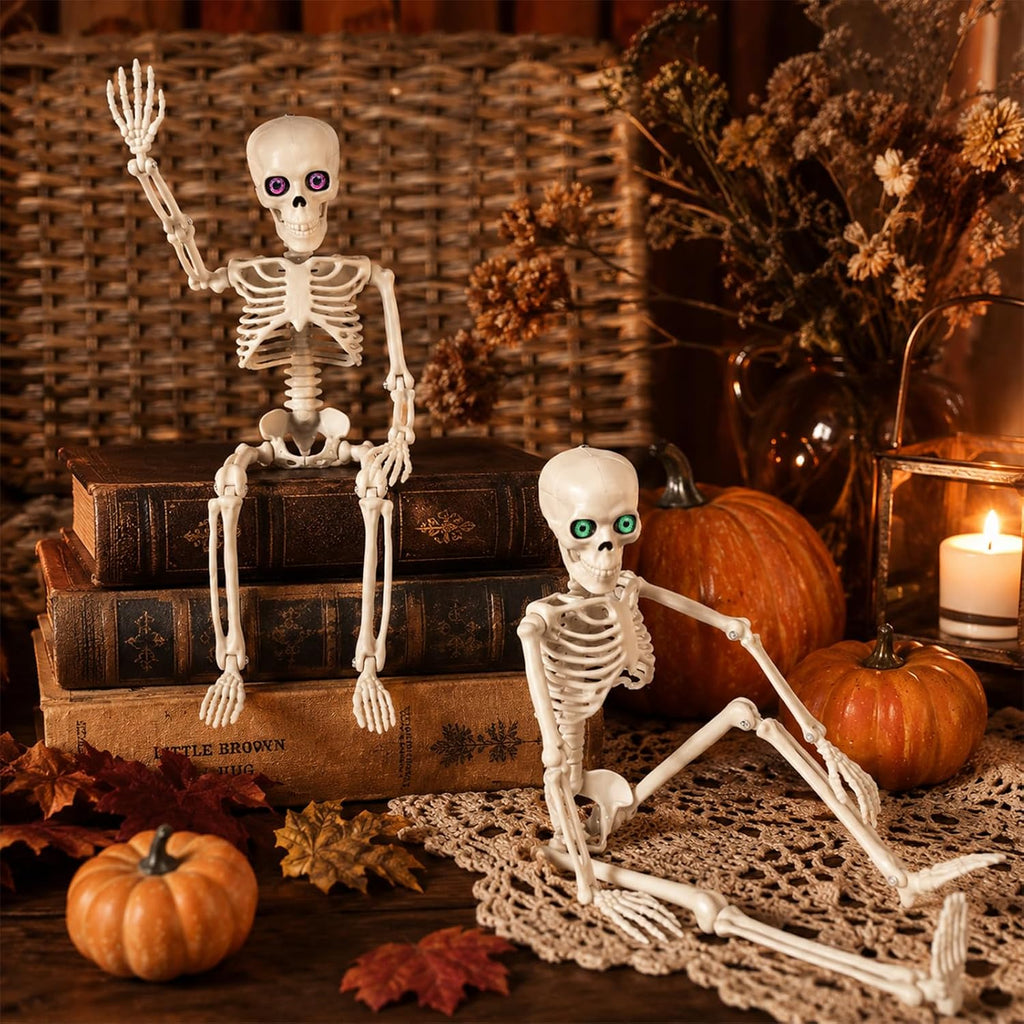 Halloween Skeleton Decor 16" with Eyes & Box (White) - Set of 6