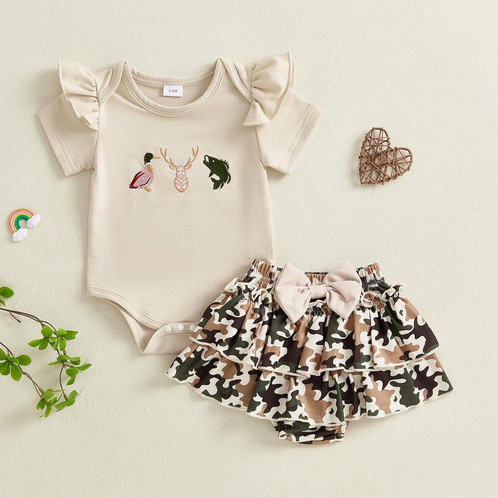 Newborn Summer Clothes Baby Girl Ruffle Short Sleeve Romper Tops Bow Skirt Infant Cute Girl Outfits
