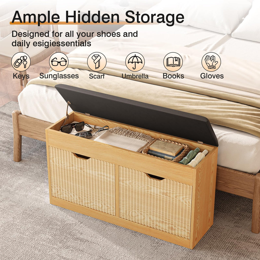 Shoe Storage Bench, 2-Tier Entryway Bench with 2 Flip, 39inches Storage Benches with Padded Cushion Hidden Shoe