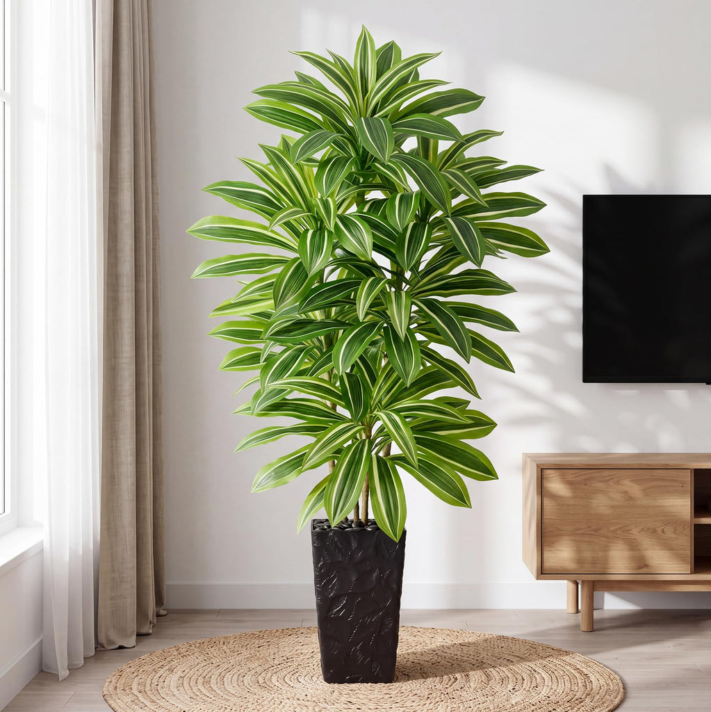 Artificial Dracaena Tree, 5FT Fake Tree with Black Tall Planter