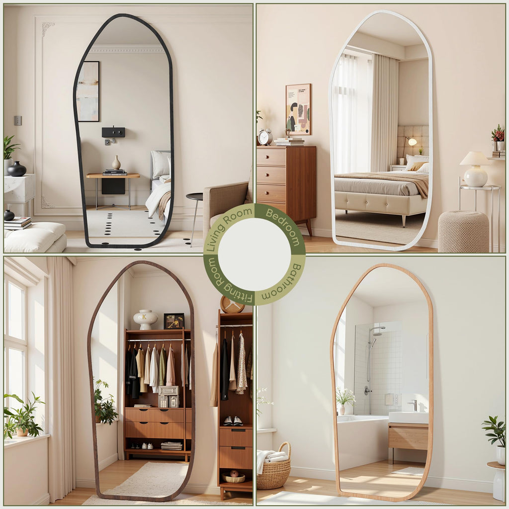 Full Length Mirror, Oversized Floor Mirror with Solid Wood Frame, Large Standing Mirror Living Room, Wood Art Style
