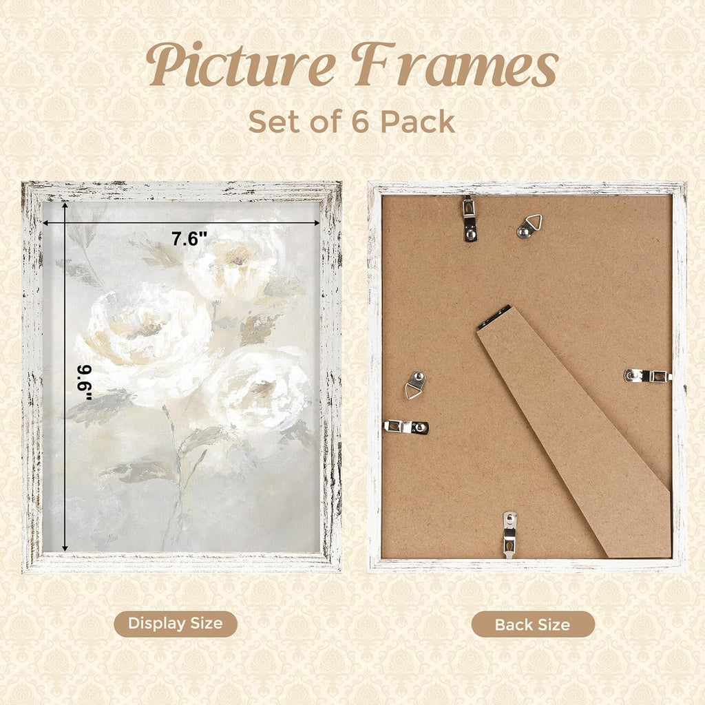 8x10 Picture Frame Set of 6,Distressed White Rustic Wood Photo Frame | Made of HD Acrylic Cover,MDF Wood,Tabletop