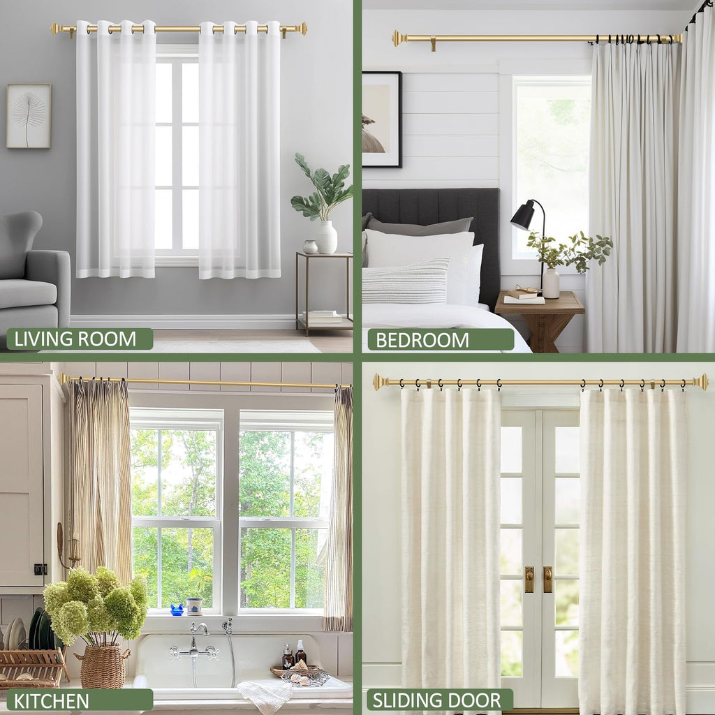 Gold Curtain Rods for Windows 72 to 144 Inch Heavy Duty Adjustable Length 1 Inch Diameter Window Curtain Rods for