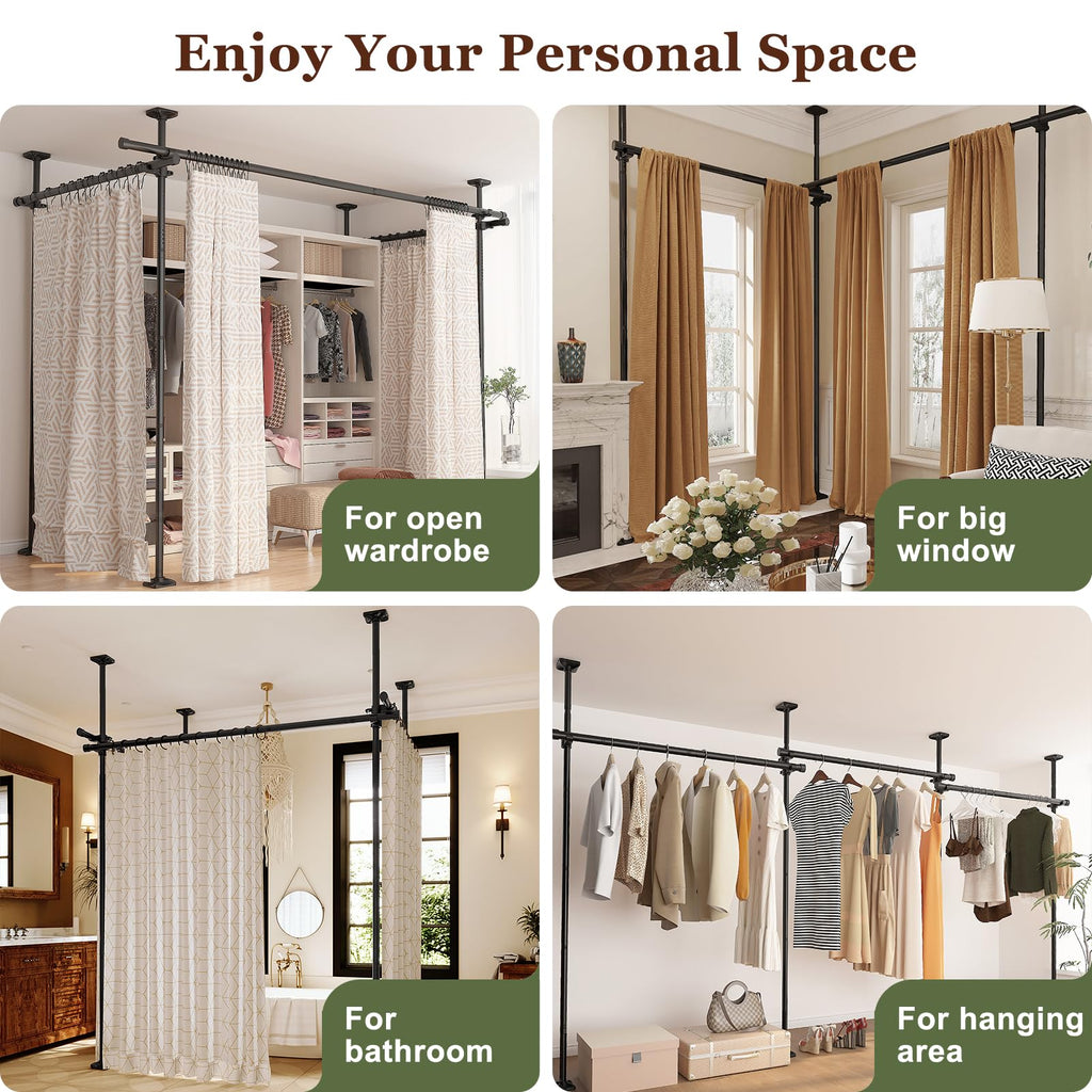 Room Divider for Room Separation, 4-10ft(H) 28-171inch(W), Black