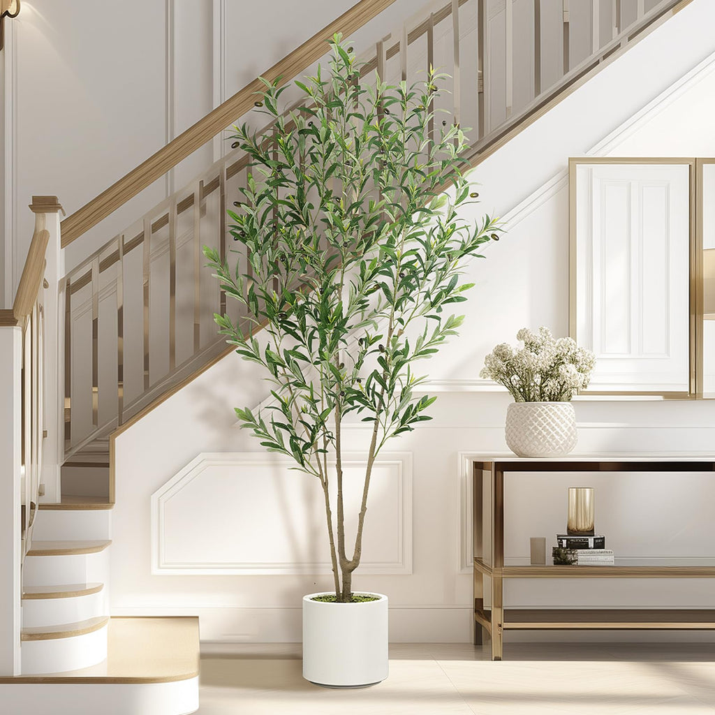 Olive Trees Artificial Indoor, 2 PCS 6FT Faux Olive Tree with Tall Pot, Natural Wood Trunk Treemote and Leaves, Fake