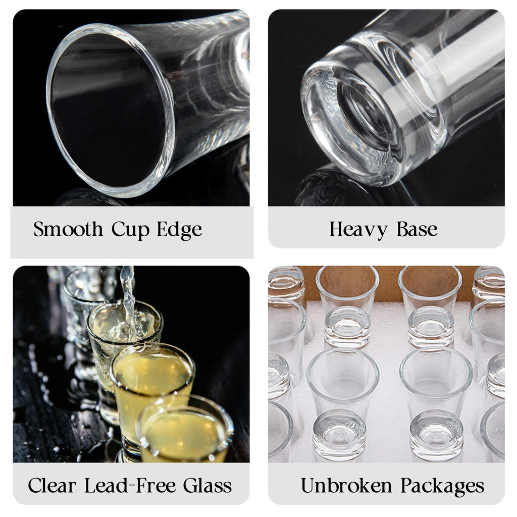 18 Pack 2 oz Shot Glasses, Clear Shot Cups with Heavy Base