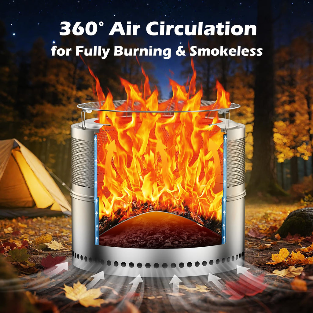 Smokeless Fire Pit 20 Inch, Portable Stainless Steel Firepit Outdoor