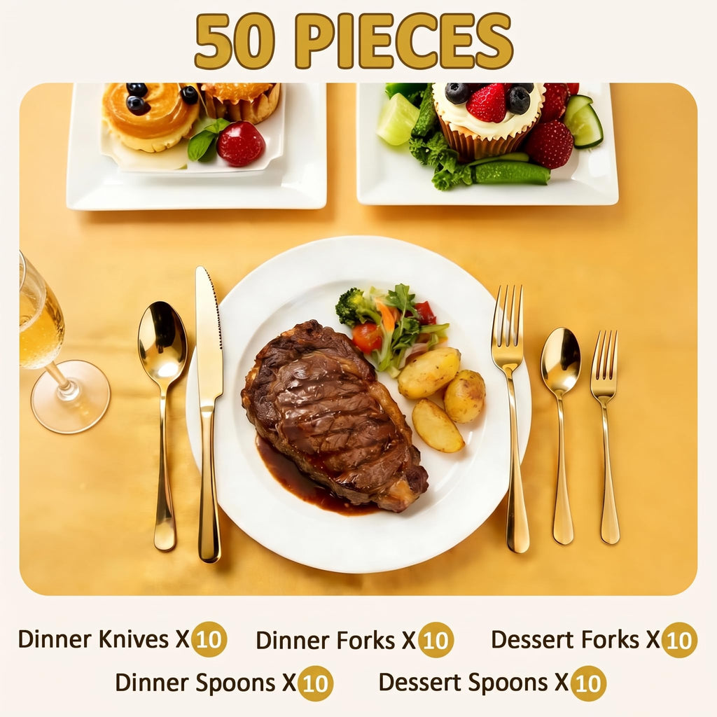 50 Piece Silverware Set, Kitchen Utensils Set for Restaurant & Home, Stainless Steel Cutlery Set, Flatware Set