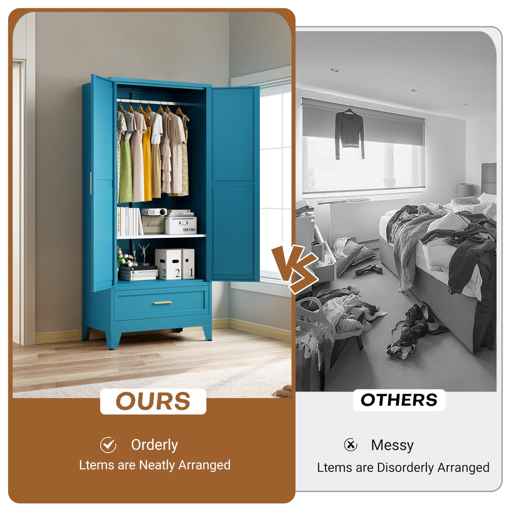 71" Metal Wardrobe Closet Clothing Storage Cabinet with 1 Drawers