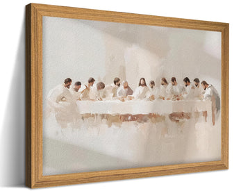 Framed 3D Textured Jesus The Last Supper Wall Art, Hand Drawn Sandstone Christian Wall Decor Painting, Leonardo da