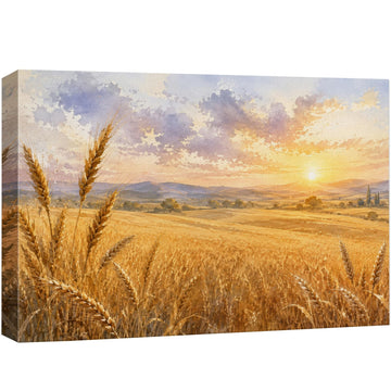 Canvas Print Wall Art Sunset Wheat Field Watercolor Photography Realism Chic Multicolor - 16"x24"