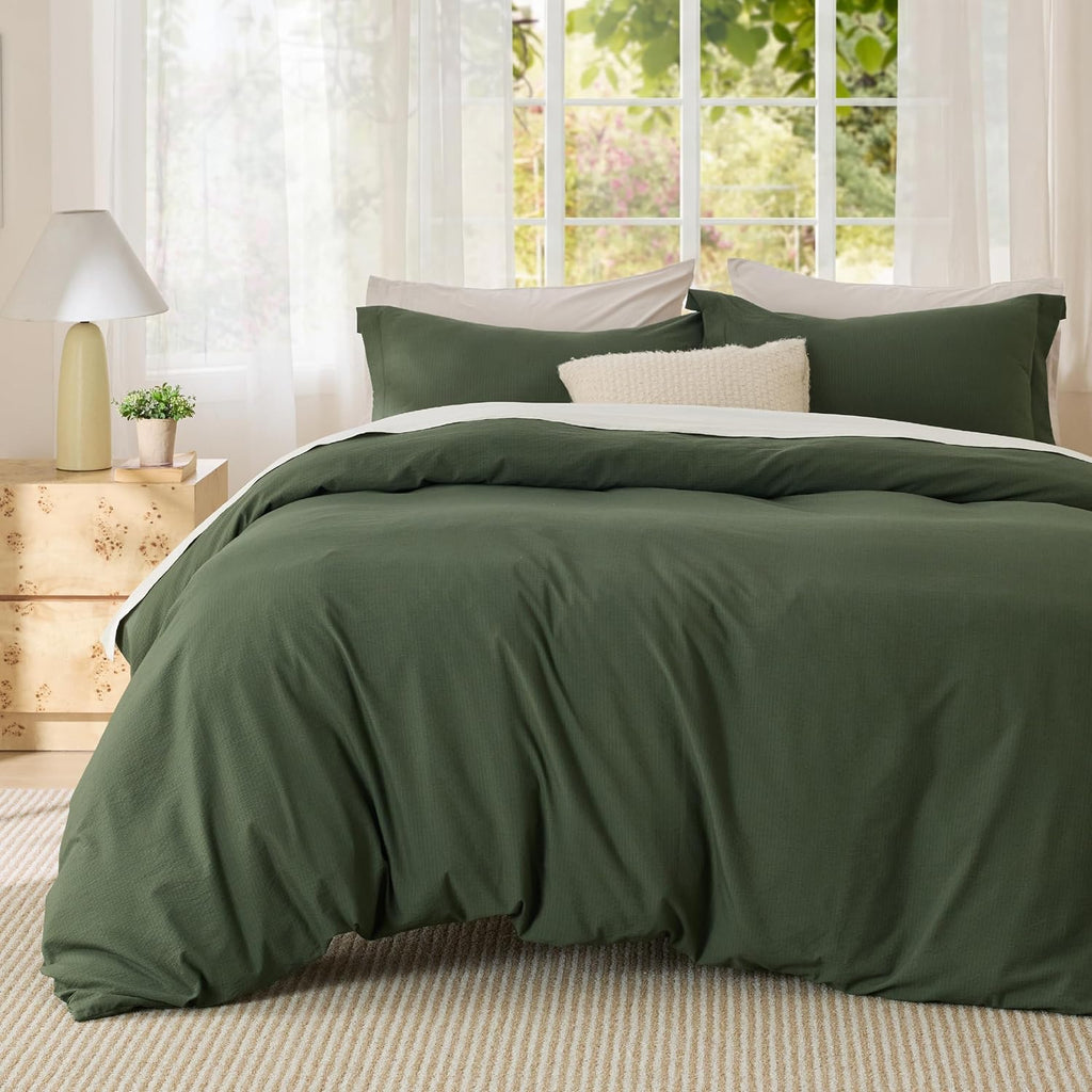 Textured Duvet Cover Queen - Cotton-Like Polyester Jacquard Duvet Cover Set for All Seasons - 3 Pieces Elevated Dobby