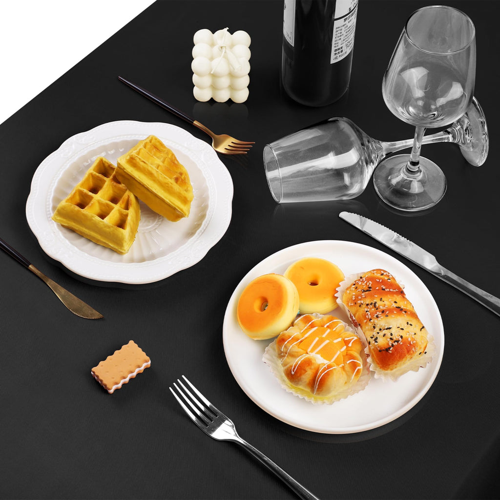 8 Pack Black Satin Tablecloth 102 x 58 Inch Overlay Table Cover