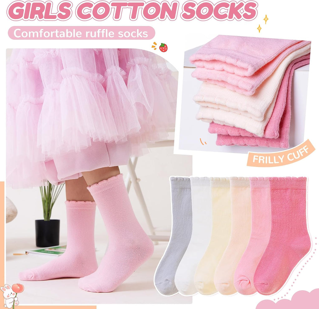 Ruffle Crew Socks Little Kids School Uniform Cute Cotton Frilly Dress Socks 6 Pairs