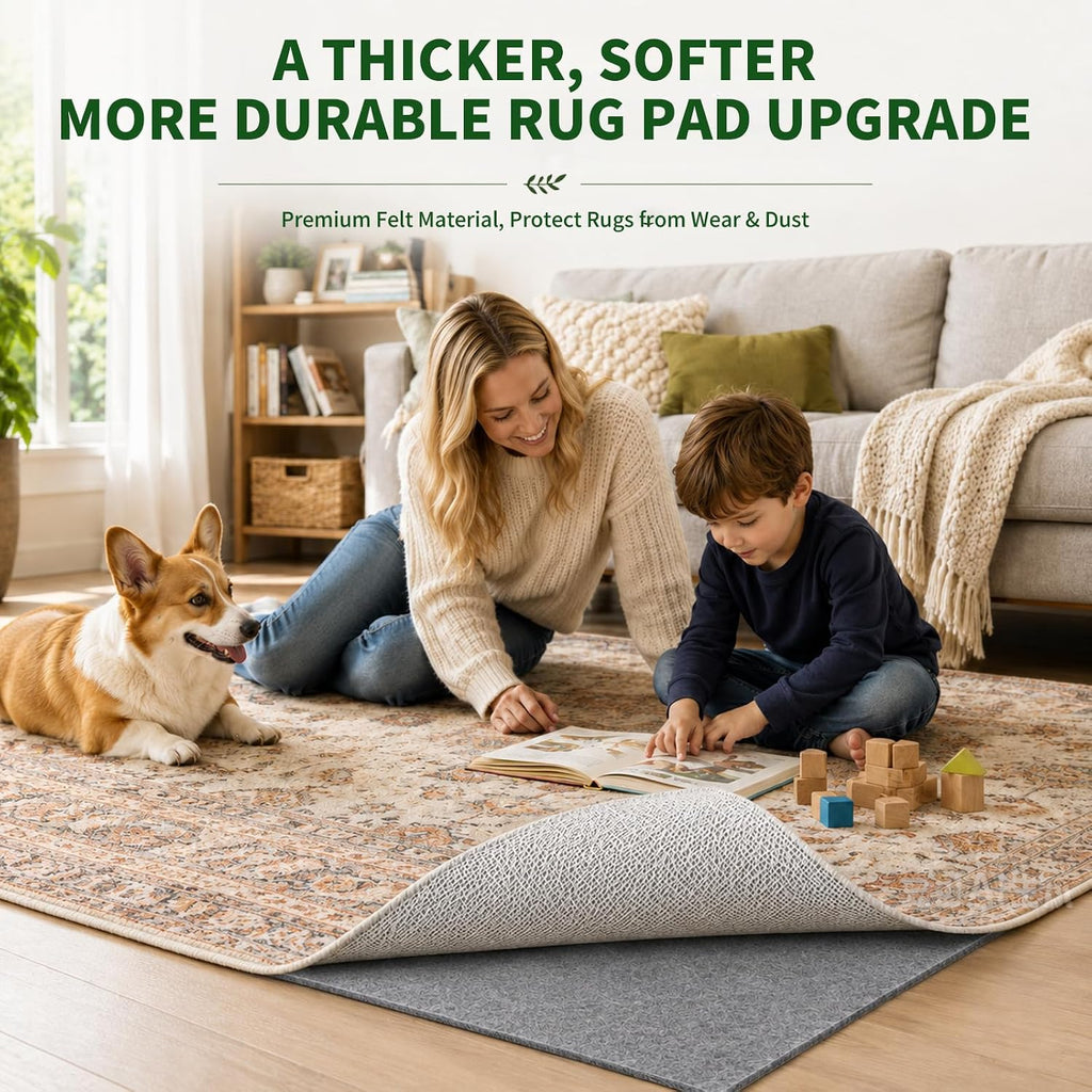 Non Slip Rug Pad Grippers - 5x7 Ft, 1/8" Thick, (Felt + Rubber) Double Layers Area Carpet Mat Tap, Provides - Set of 35
