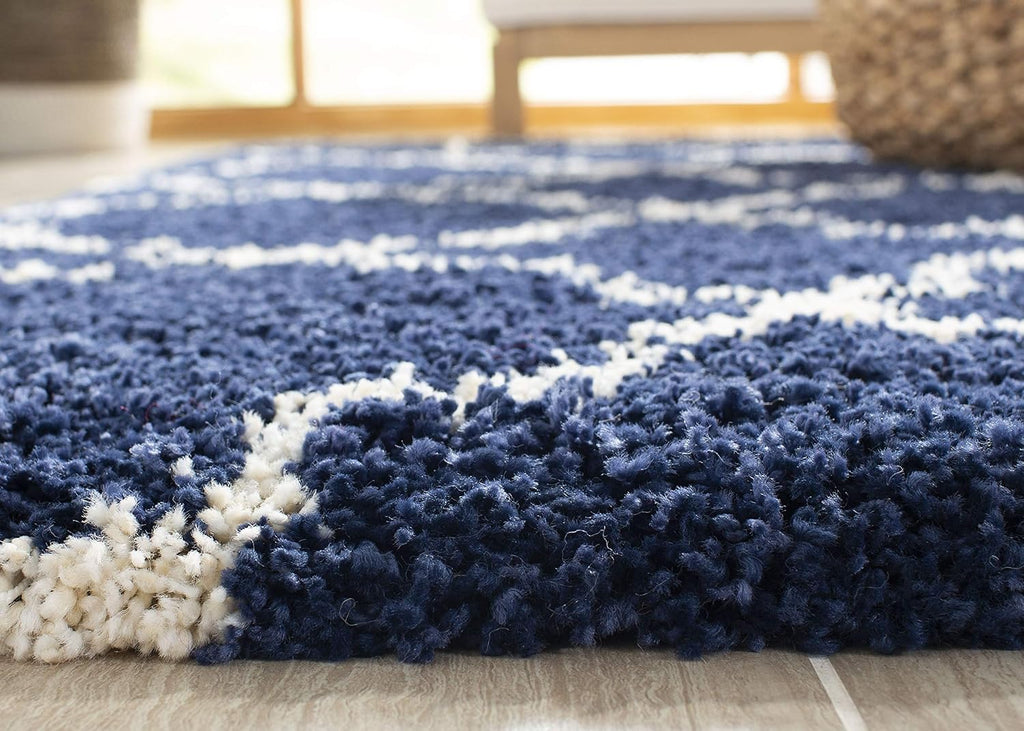 Hudson Shag Accent Rug 2x3, Plush Trellis Navy & Ivory SGH282C