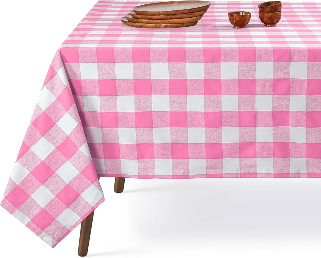 Cotton tablecloth - White, Rose Pink