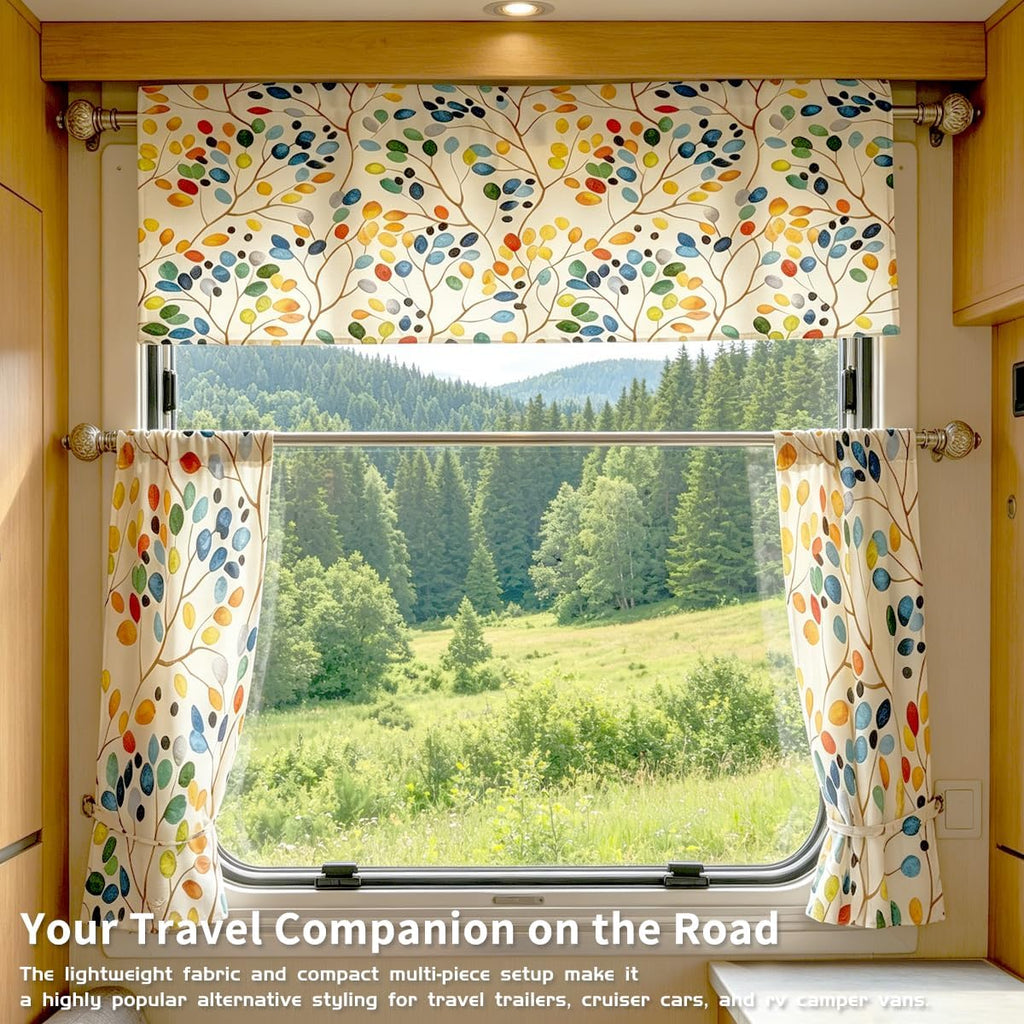 Colorful Kitchen Curtains Valance and Tiers Set Over Sink, 52x18 inch + 26x36 inch x 2, Cute Watercolor Floral Boho