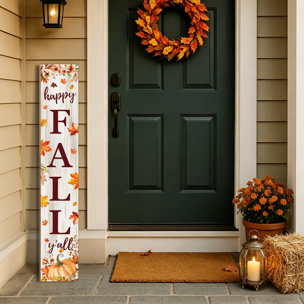 Happy Fall Y'all Welcome Porch Sign, 47.2 Inches Vertical Outdoor Fall Decor, Autumn Harvest Pumpkin & Maple Leaf