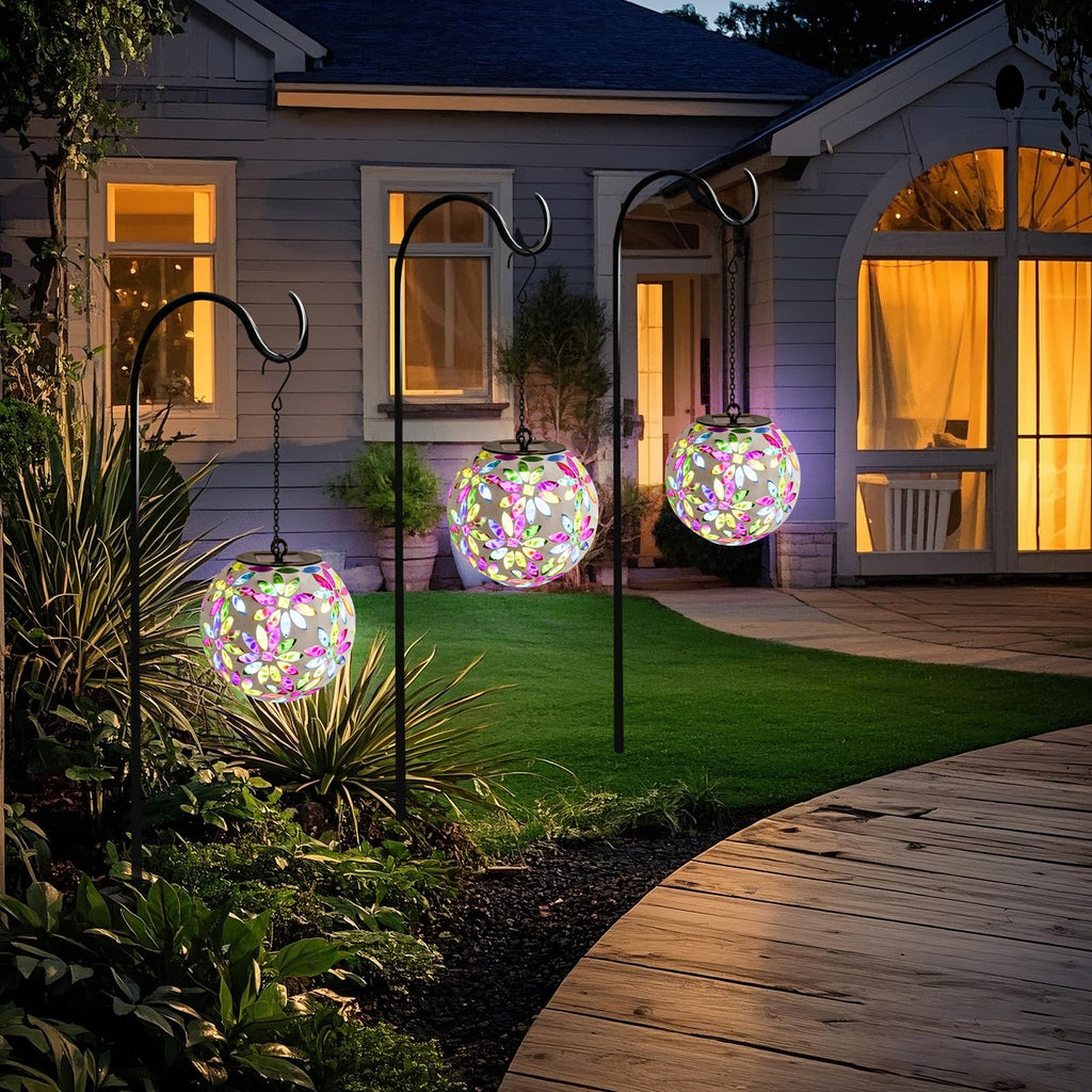 Hanging Solar Lanterns, Pink Mosaic Solar Lights Garden Decor