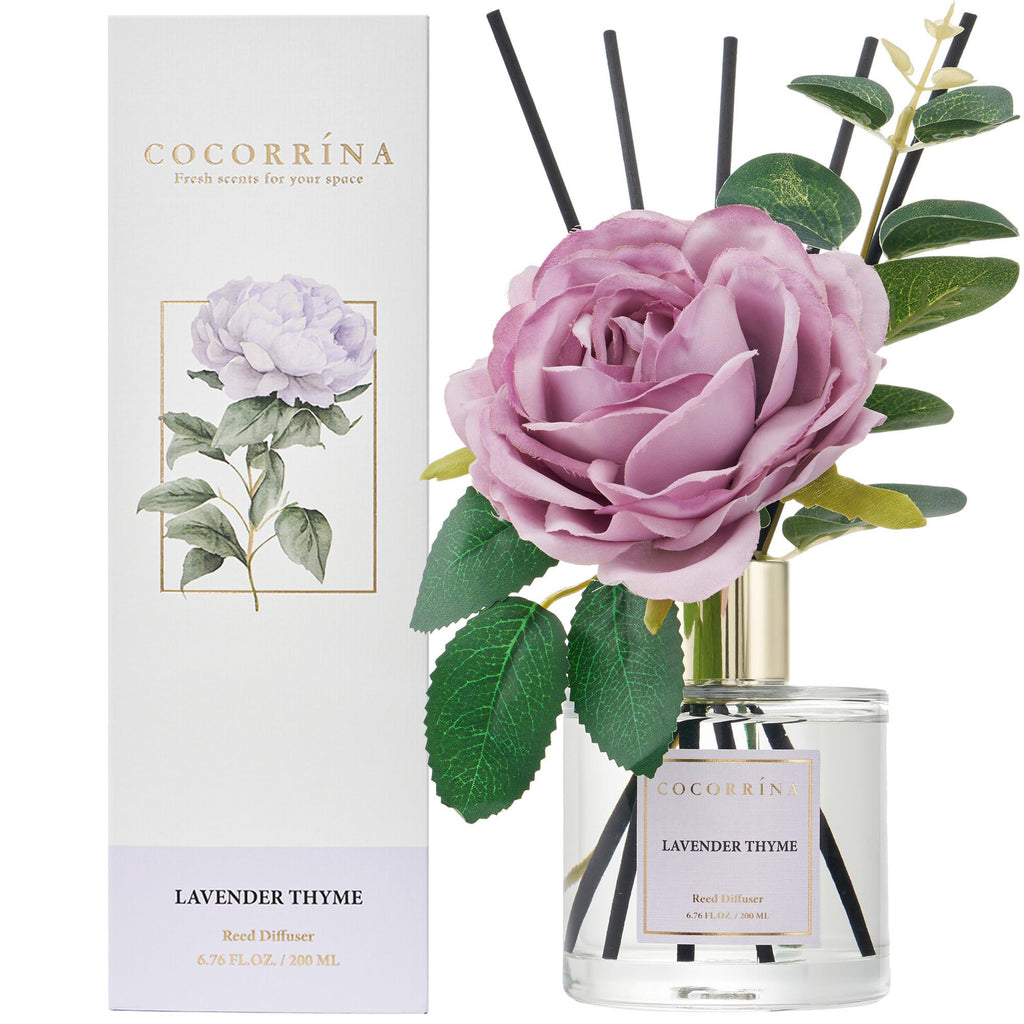 Flower Reed Diffuser - Lavender Thyme 6.7oz Scented Diffuser with Sticks Home Fragrance Essential Oil Shelf Decor