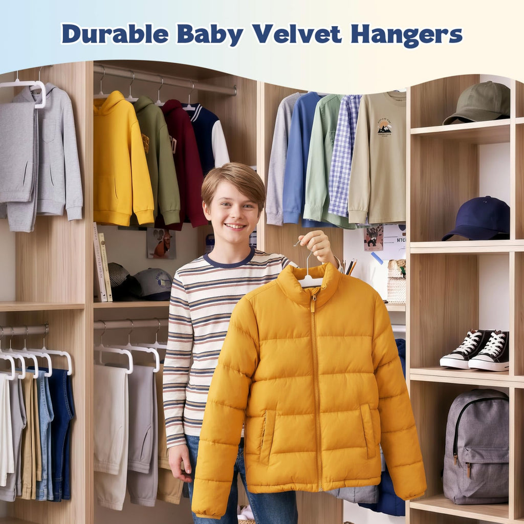 Kids Velvet Hangers 50 Pack, Durable Baby Clothes Hangers White Rectangle