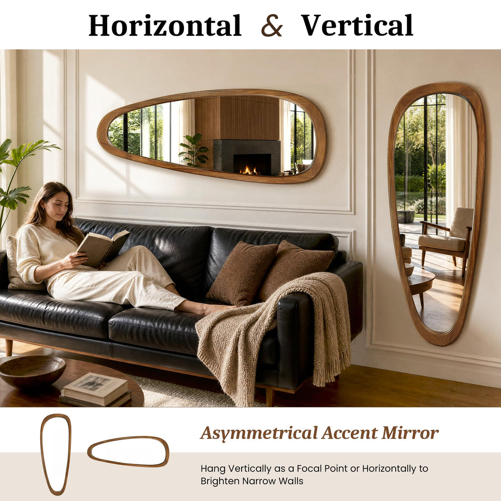 60"x22" Solid Wood Irregular Mirror Full Length(Natural Wood)