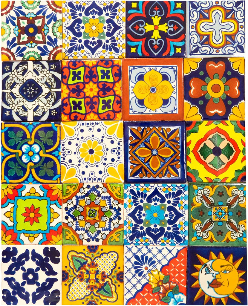 Mexican Talavera Tile Spanish Mediterranean Art Colorful 4"x4" Ceramic Hand Painted Mosaic , Wall, Mirror, Kitchen
