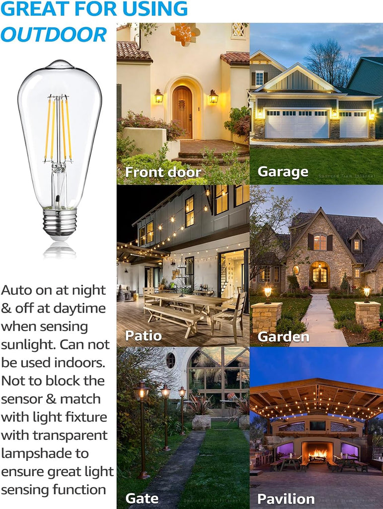 Dusk to Dawn ST19 LED Light Bulbs Outdoor, 2700K