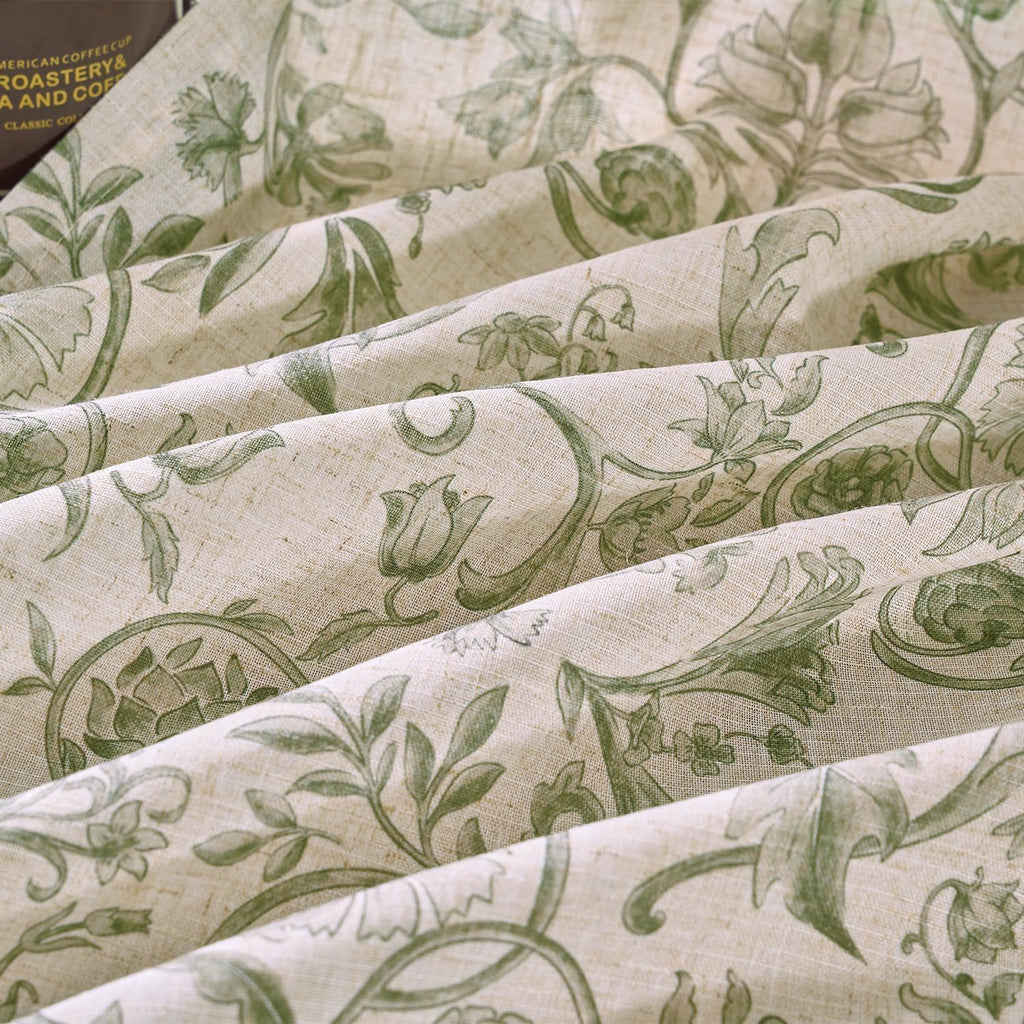 Small Window Curtains 36 Inch Linen Floral Curtain Set for Kitchen Bathroom Cafe Curtains Light Filtering Window