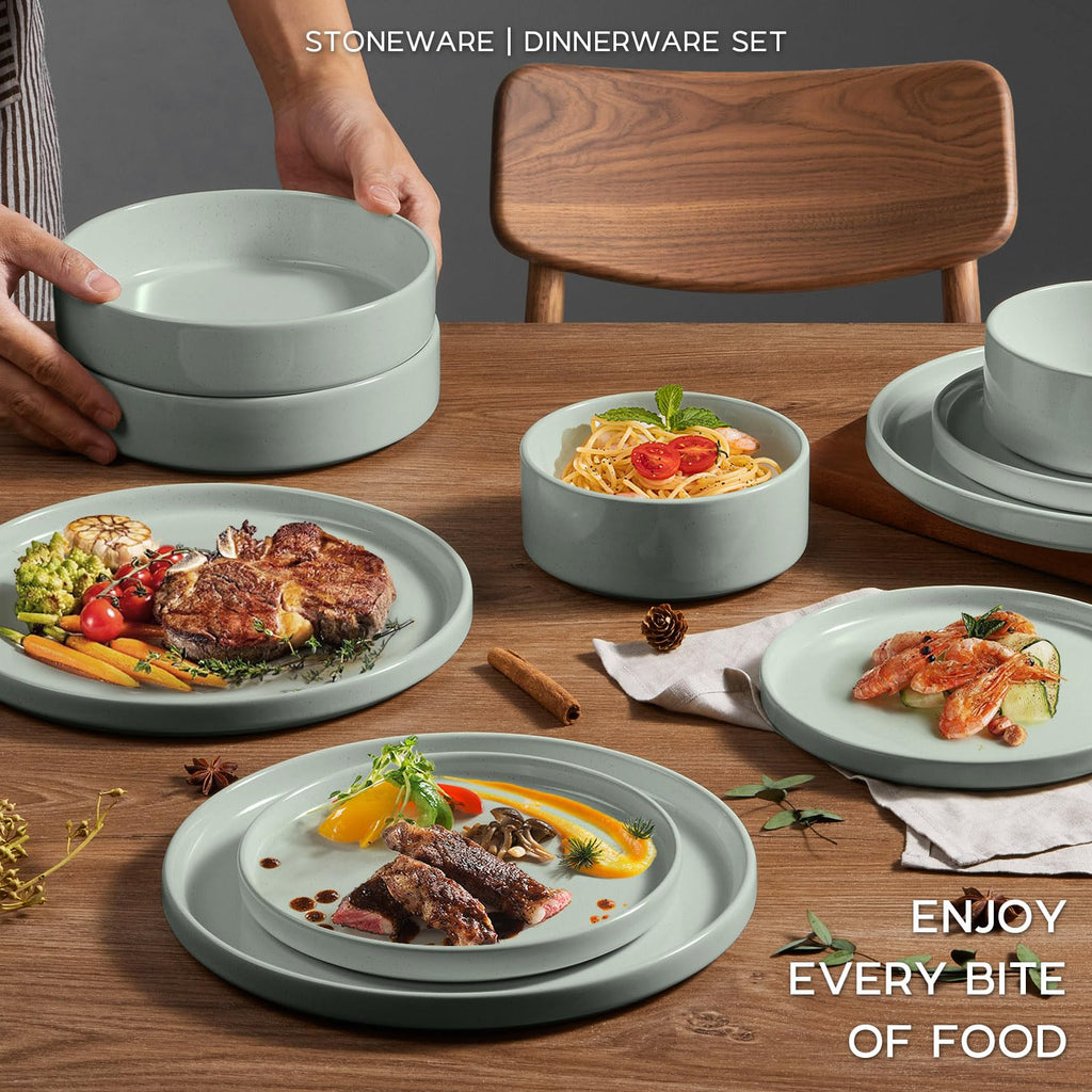 Speckled Dinnerware Set for 4 with Pasta Bowl, 16 Piece Stoneware Plates and Bowls Dishes Set, Microwave & Dishwasher