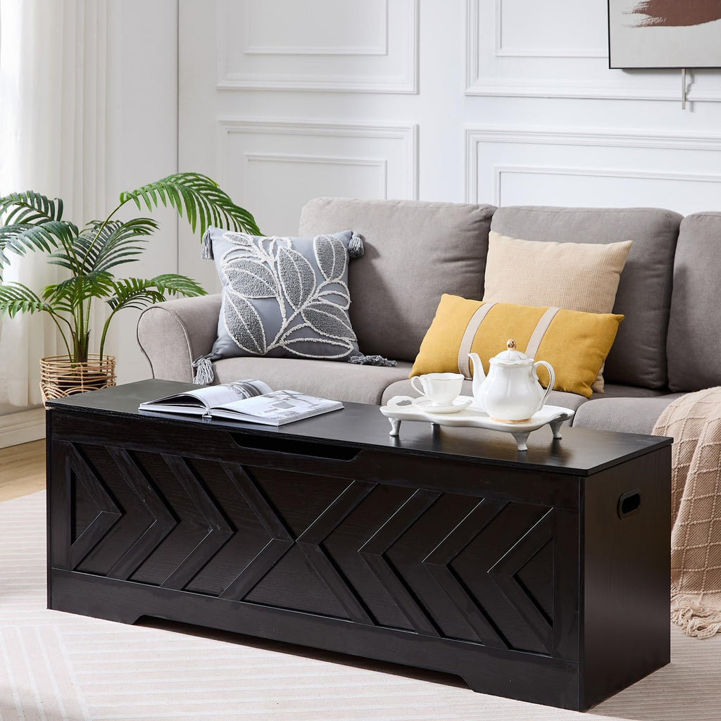 55.1" Storage Bench, Extra Large Entryway Bench with Storage, Storage Chest with 2 Safety Hinges, Blanket Storage, Shoe