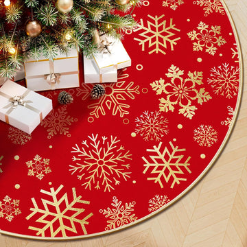 36 Inch Christmas Tree Skirt, Snowflake Round Red Tree Skirt