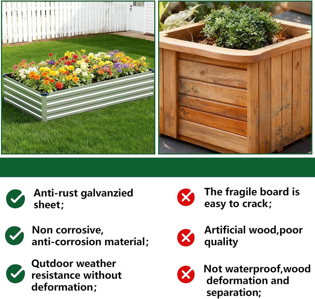2PCS 12x4x1ft Galvanized Raised Garden Beds Kit,Planter Box Silver | Galvanized Steel, Rectangular Metal Planter