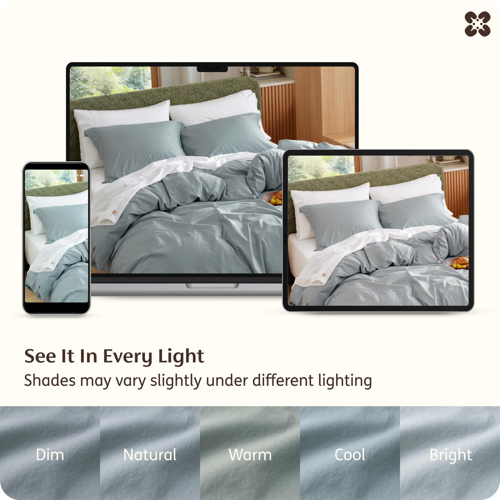 PureWoven 100% Washed Cotton Duvet Cover Set, Queen, 3-PC