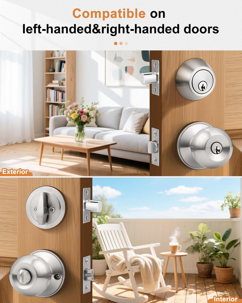 Keyed Alike Entry Knobs and Single Cylinder Deadbolt Lockset, Front Door Lock Set Exterior Door Knob with Deadbolt