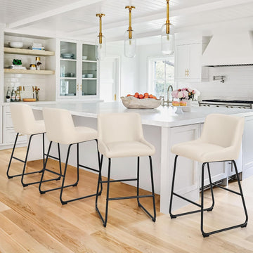 26 Inch Counter Height Bar Stools Set of 4, Faux Leather Upholstered Barstools, Barstool with Back, Comfortable Bar