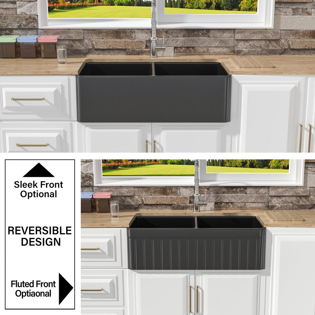 33" x 18" Black Farmhouse Sink Double Bowl 50/50